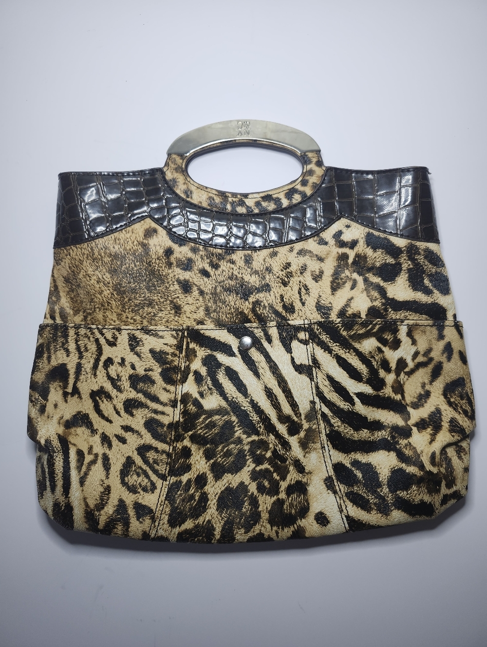 NY & Co Satchel Brown Faux Leather Silver Animal Print Mobwife Handbag
